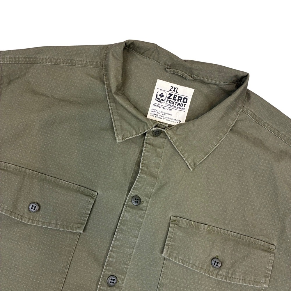 Zero Foxtrot Button Down Men 2XL Olive Green Ripstop Short Sleeve Tactical Shirt